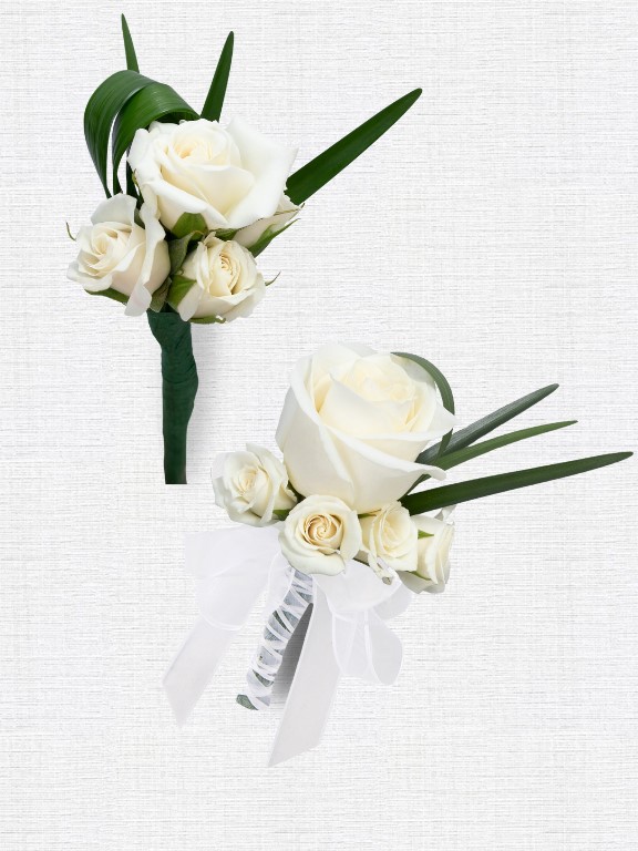 WHITE WEDDING DAY 7 - 16 CORSAGE & BOUTONNIERE